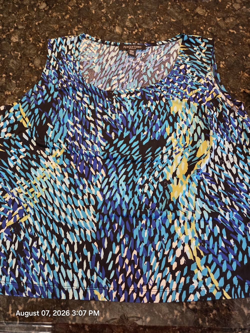 Perceptions Blue and Yellow Abstract Print Tank Top